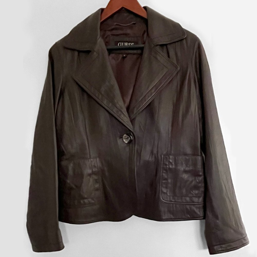 Guess Brown Lamb Leather Jacket